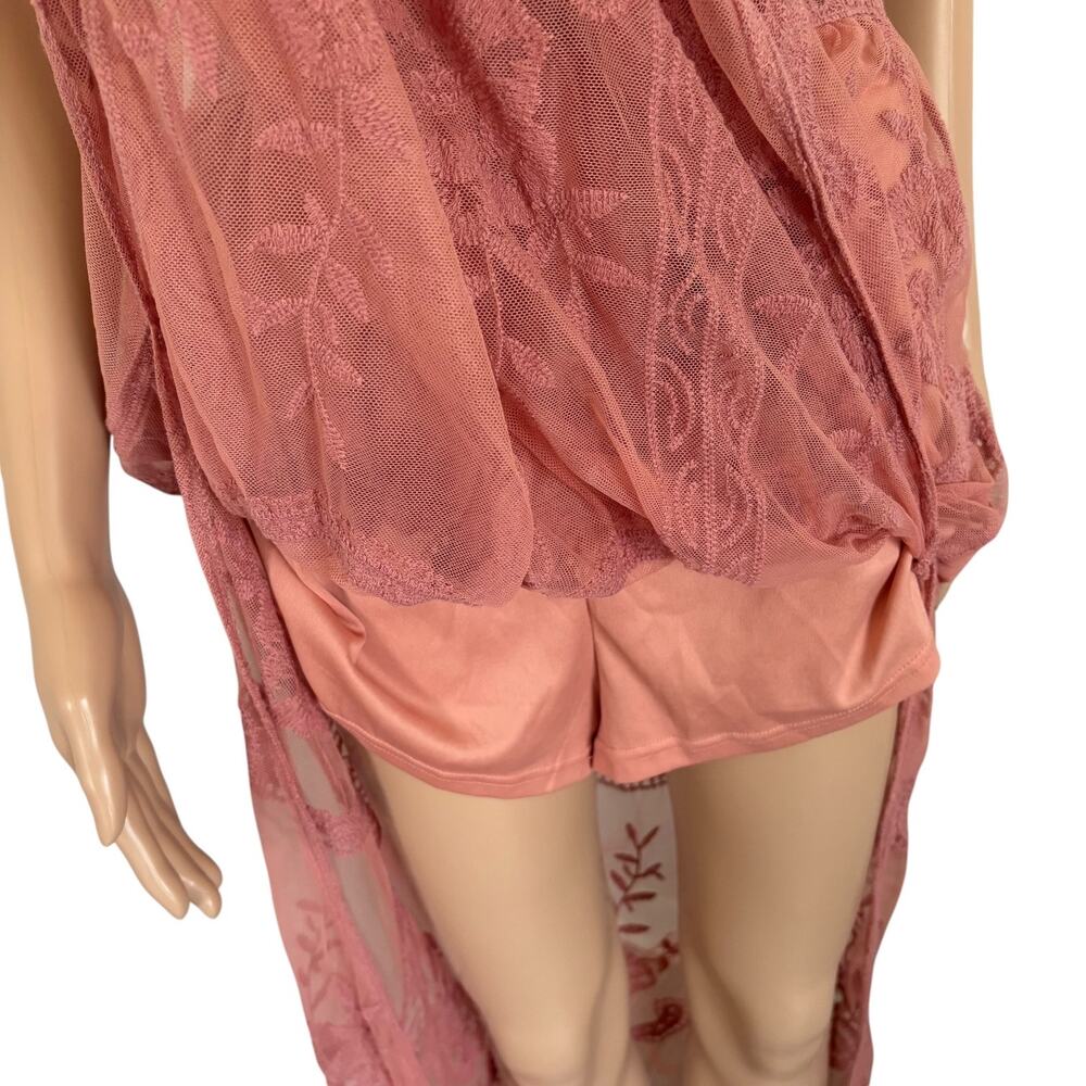 Honey Punch Burnt Coral Lace Maxi Romper Dress L Boho Festival Resort Cover Up - Picture 6 of 10